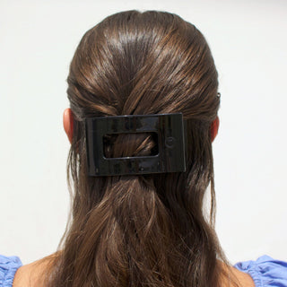 Jet black medium flat rectangle hair clip by Teleties - House of Me boutique Norman OK