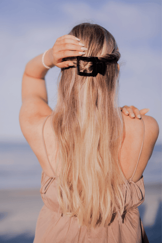 Jet black small flat square hair clip by Teleties - House of Me boutique Norman OK