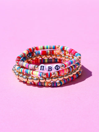 Miley sorority beaded bracelet stack with Greek letter beads by Duo Threads - House of Me boutique Norman OK