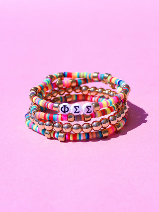 Miley sorority beaded bracelet stack with Greek letter beads by Duo Threads - House of Me boutique Norman OK