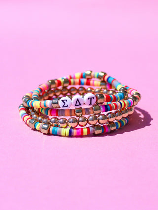 Miley sorority beaded bracelet stack with Greek letter beads by Duo Threads - House of Me boutique Norman OK