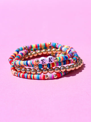 Miley sorority beaded bracelet stack with Greek letter beads by Duo Threads - House of Me boutique Norman OK