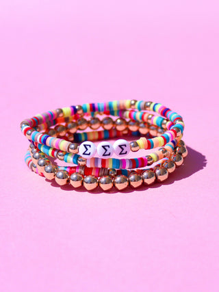 Miley sorority beaded bracelet stack with Greek letter beads by Duo Threads - House of Me boutique Norman OK