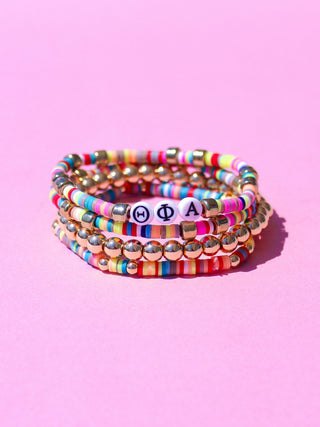 Miley sorority beaded bracelet stack with Greek letter beads by Duo Threads - House of Me boutique Norman OK