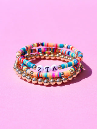 Miley sorority beaded bracelet stack with Greek letter beads by Duo Threads - House of Me boutique Norman OK
